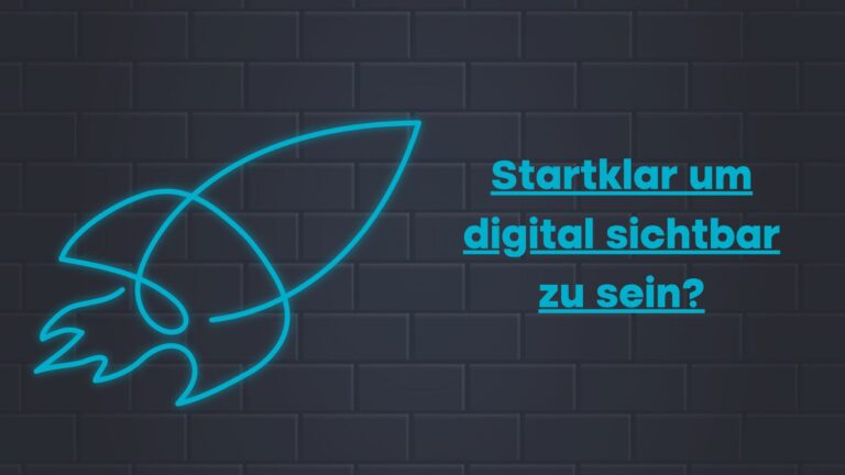 Rakete mit Text: Startklar um digital sichtbar zu sein.